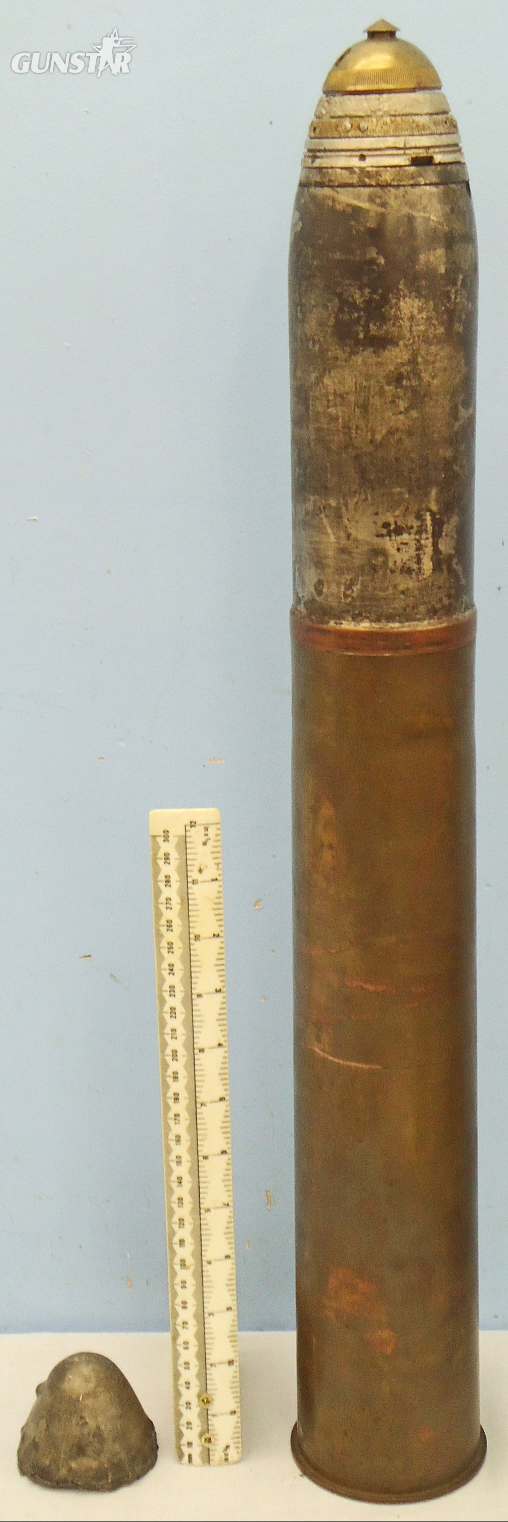 INERT DEACTIVATED. Serbian, Unfired, Rare WW1, 1905 Dated, 75mm (75x385R) HE (High Explosive) Round for the 75mm Schneider-Cannet M06 Field Gun. Sn - 22531 INERT DEACTIVATED. Serbian, Unfired, Rare WW1, 1905 Dated, 75mm (75x385R) HE (High Explosive) Round for the 75mm Schneider-Cannet M06 Field Gun. Sn - 22531  Other Ammunition - {CATEGORY}
