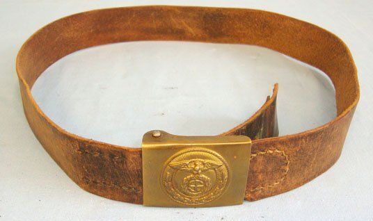  1st Type Nazi SA Brass Buckle & Period Brown Leather Belt With Brass Belt Hook. Sn - 15390:14 1st Type Nazi SA Brass Buckle & Period Brown Leather Belt With Brass Belt Hook. Sn - 15390:14 Antique & Militaria