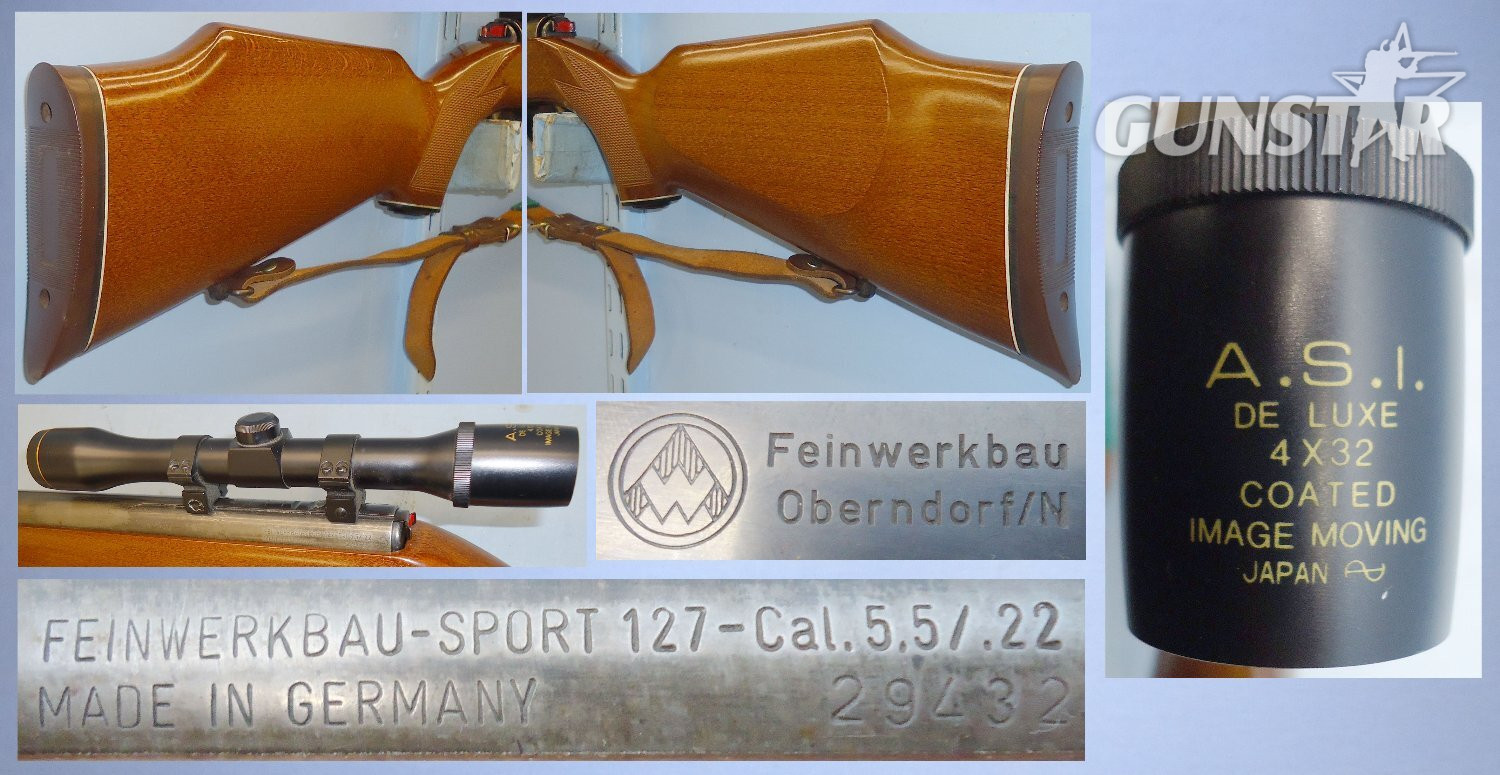 Feinwerkbau C1980 Feinwerkbau sport 127 MkII .22 Air Rifle with a 4X32 ‘Tokyo Scope’ and Leather Sling. 22265.  .22