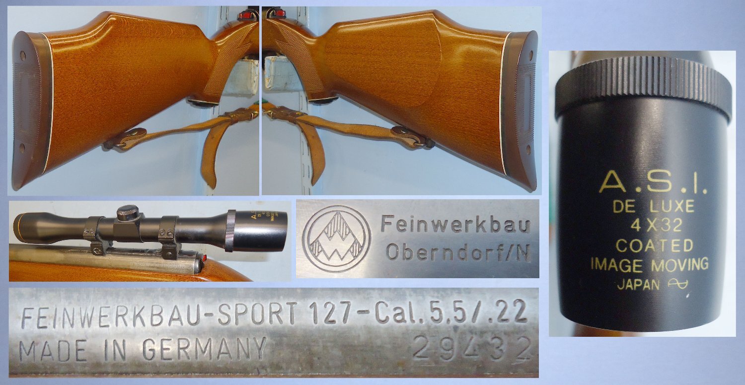 Feinwerkbau C1980 Feinwerkbau sport 127 MkII .22 Air Rifle with a 4X32 ‘Tokyo Scope’ and Leather Sling. 22265.  .22