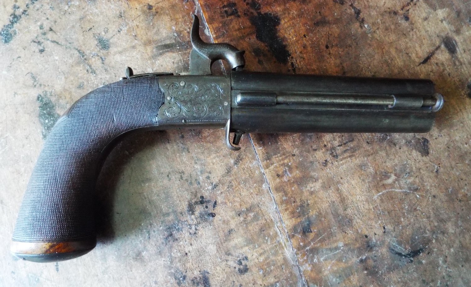  Collins of London Percussion double barrel turn-over bayonet pistol .50 Cal Muzzleloader Muzzleloader