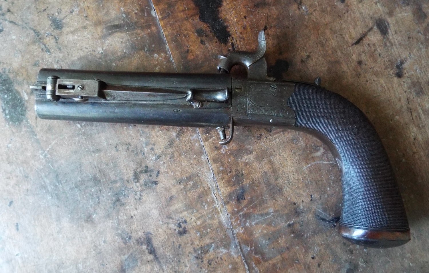 Collins of London Percussion double barrel turn-over bayonet pistol .50 Cal Muzzleloader Muzzleloader - {CATEGORY} in 