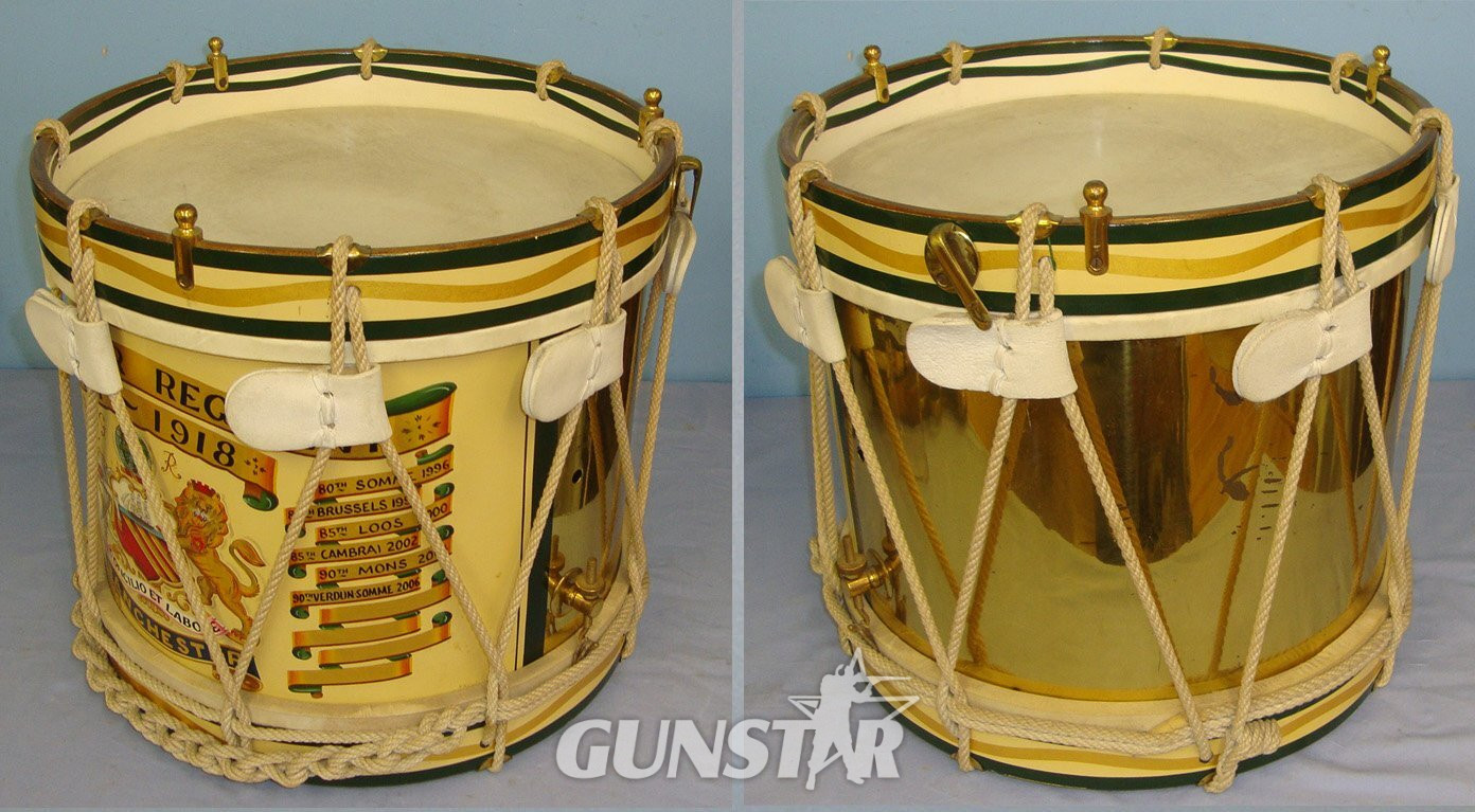  Commemorative For Display WW1 Manchester Regiment Hand Painted Regimental Side Drum With Painted Regiment Badge & Battle Honours. MISC 1001  Antique & Militaria