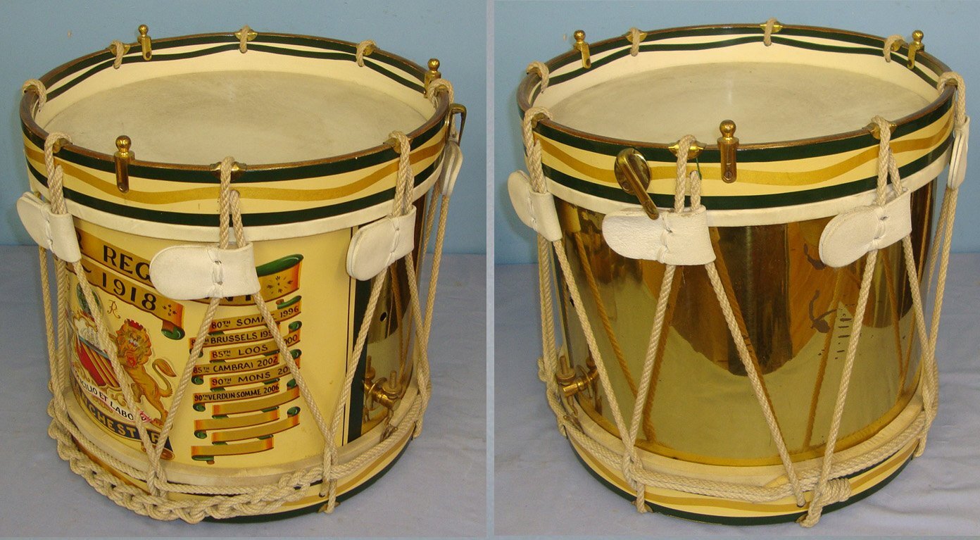  Commemorative For Display WW1 Manchester Regiment Hand Painted Regimental Side Drum With Painted Regiment Badge & Battle Honours. MISC 1001  Antique & Militaria