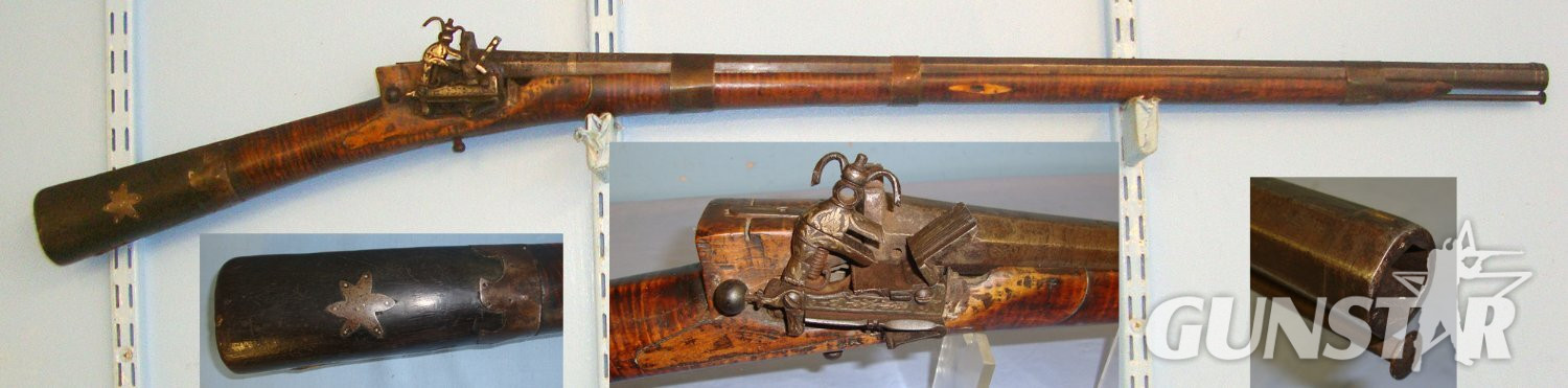 19th Century Ottoman Empire 24 Bore Miquelet Lock Rifle With Octagonal Barrel, Tiger Stripe Olive Or Palm Wood Stock, Silvered Hand Tooled Decoration, Action & Barrel Arabic Gunsmith / Family Signatures & Ram Rod. Sn 15226 Muzzleloader None Rifle in 