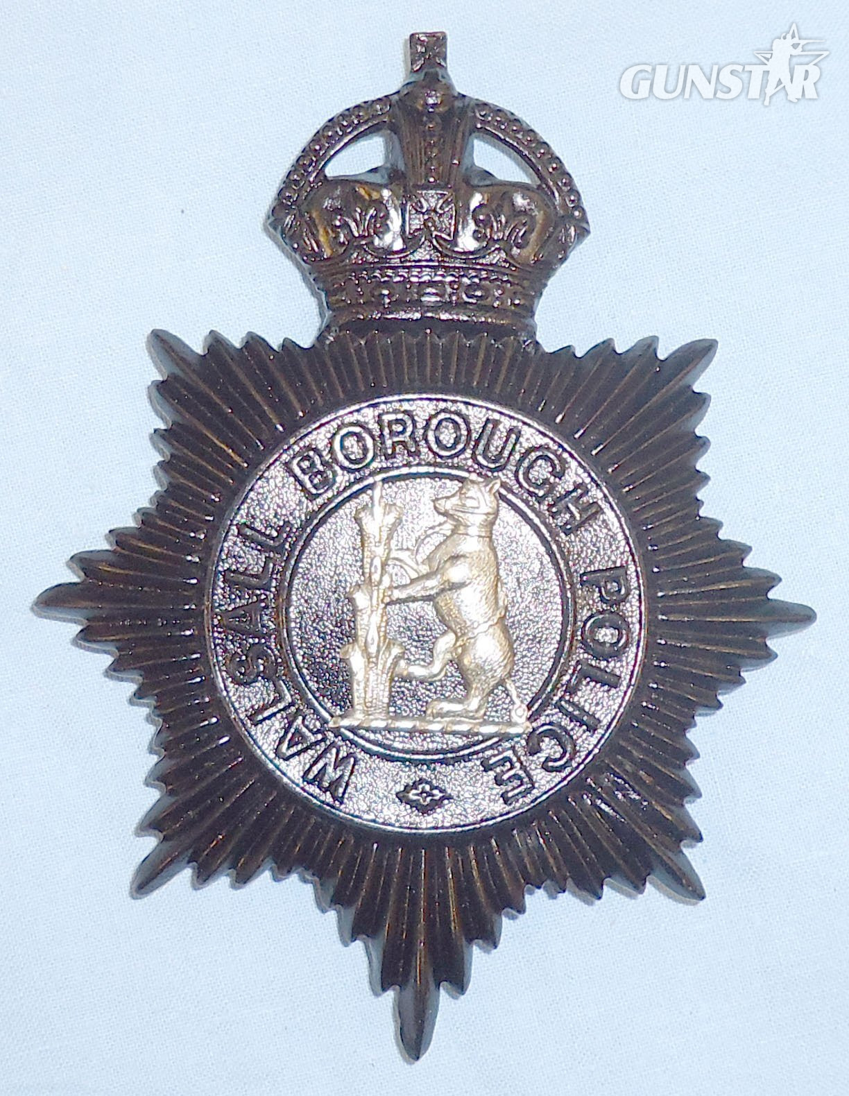 Kings Crown Walsall Borough Police Blackened Two Piece Helmet Plate. POL 355. Kings Crown Walsall Borough Police Blackened Two Piece Helmet Plate. POL 355. Antique & Militaria in 
