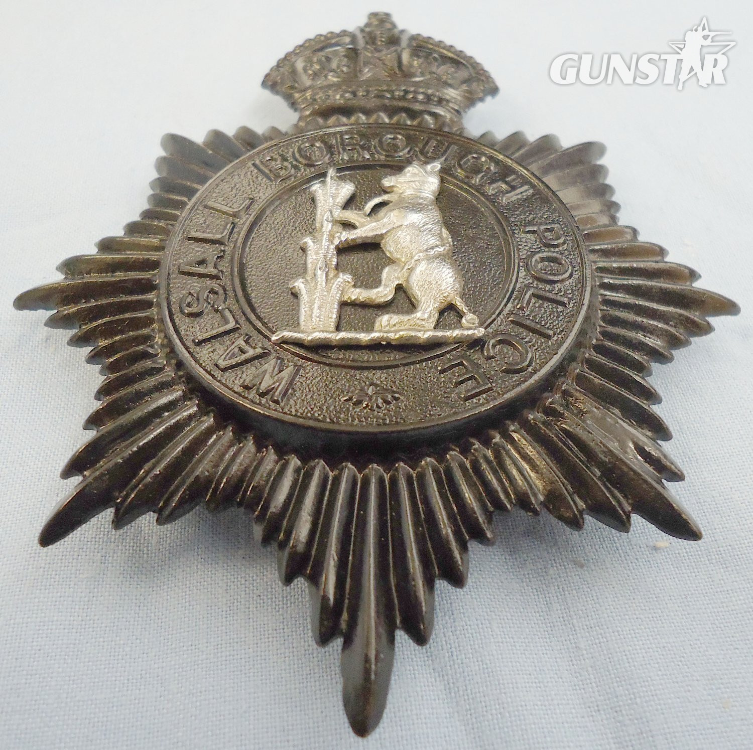 Kings Crown Walsall Borough Police Blackened Two Piece Helmet Plate. POL 355. Kings Crown Walsall Borough Police Blackened Two Piece Helmet Plate. POL 355. Antique & Militaria