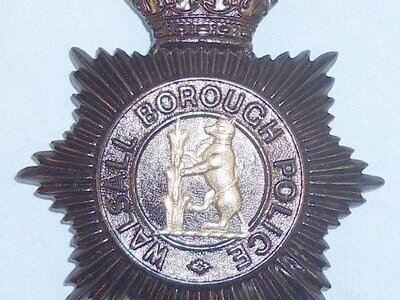 Kings Crown Walsall Borough Police Blackened Two Piece Helmet Plate. POL 355. Kings Crown Walsall Borough Police Blackened Two Piece Helmet Plate. POL 355. Antique & Militaria
