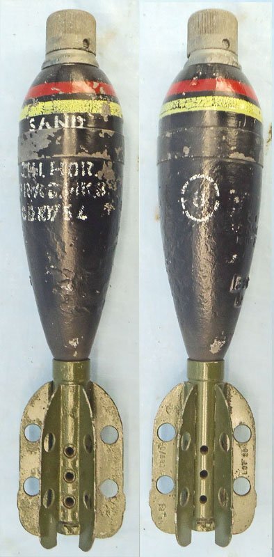  INERT DEACTIVATED. Original, 1956 Dated British 3 Inch Practice High Explosive (HE) Mortar. Sn - 22846:84 INERT DEACTIVATED. Original, 1956 Dated British 3 Inch Practice High Explosive (HE) Mortar. Sn - 22846:84  Other Ammunition