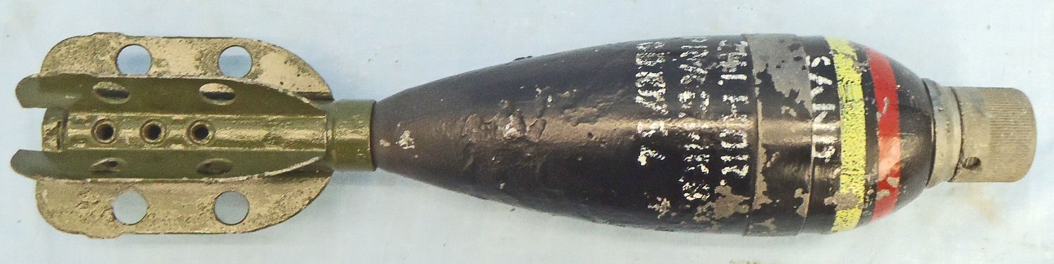 INERT DEACTIVATED. Original, 1956 Dated British 3 Inch Practice High Explosive (HE) Mortar. Sn - 22846:84 INERT DEACTIVATED. Original, 1956 Dated British 3 Inch Practice High Explosive (HE) Mortar. Sn - 22846:84  Other Ammunition - {CATEGORY} in 