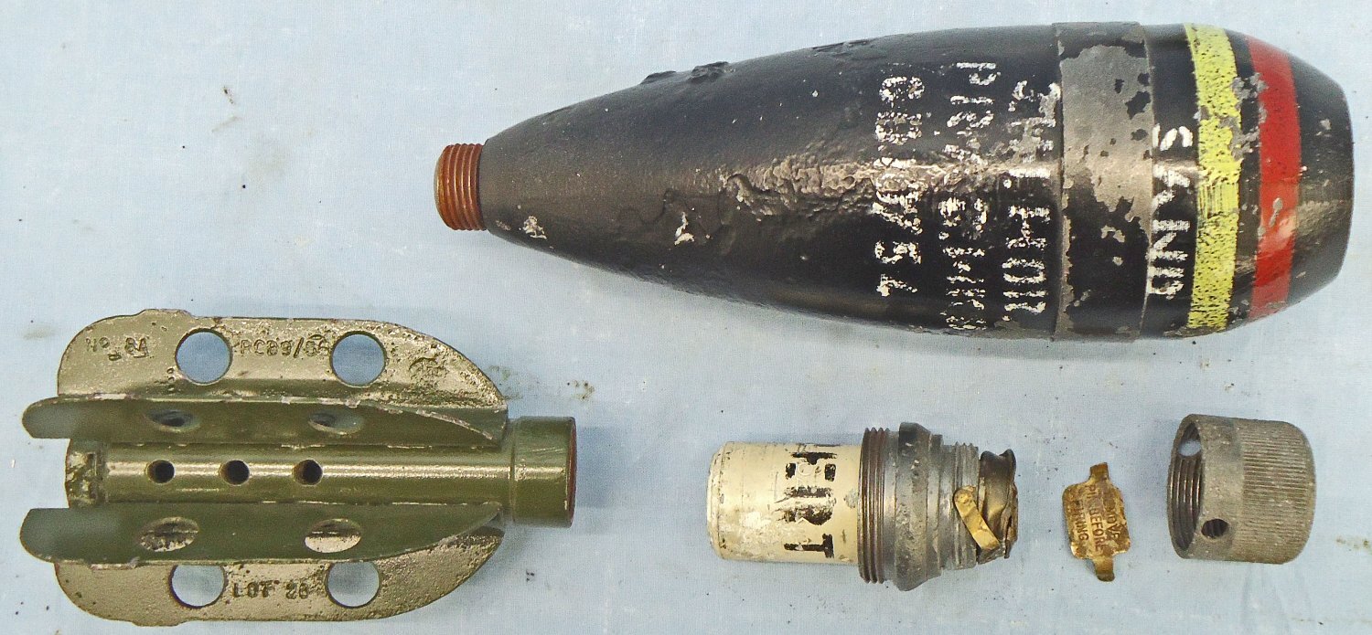 INERT DEACTIVATED. Original, 1956 Dated British 3 Inch Practice High Explosive (HE) Mortar. Sn - 22846:84 INERT DEACTIVATED. Original, 1956 Dated British 3 Inch Practice High Explosive (HE) Mortar. Sn - 22846:84  Other Ammunition 