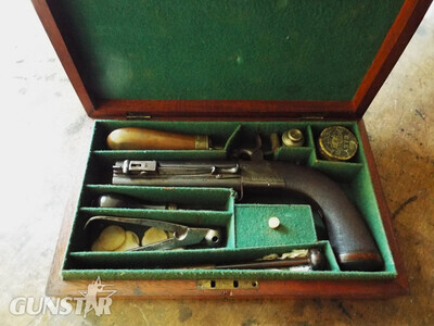 Collins of London Percussion double barrel turn-over bayonet pistol .50 Cal Muzzleloader Muzzleloader