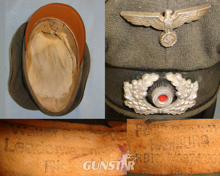 WW2 Era 1937 Nazi German NCO’s Heer Army Engineer / Pioneer’s Crusher Cap With White Metal Heer Eagle & White Metal State Cockade Badges.  Clothing