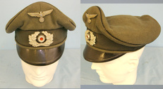 WW2 Era 1937 Nazi German NCO’s Heer Army Engineer / Pioneer’s Crusher Cap With White Metal Heer Eagle & White Metal State Cockade Badges.  Clothing