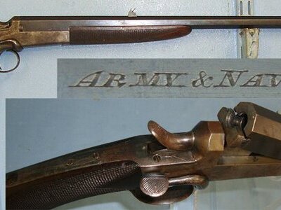 MINT BORE**English ‘Army & Navy CSL London’ (Co-Op Society Victoria St London SW) .360 No.5 or .380 Obsolete Centre Fire Calibre Breech Loading, Side Lever, Break Action Single Shot Rook / Rabbit Rifle With Octagonal Barrel. Sn 23337 Single Shot .360 No 5 Rook Rifle