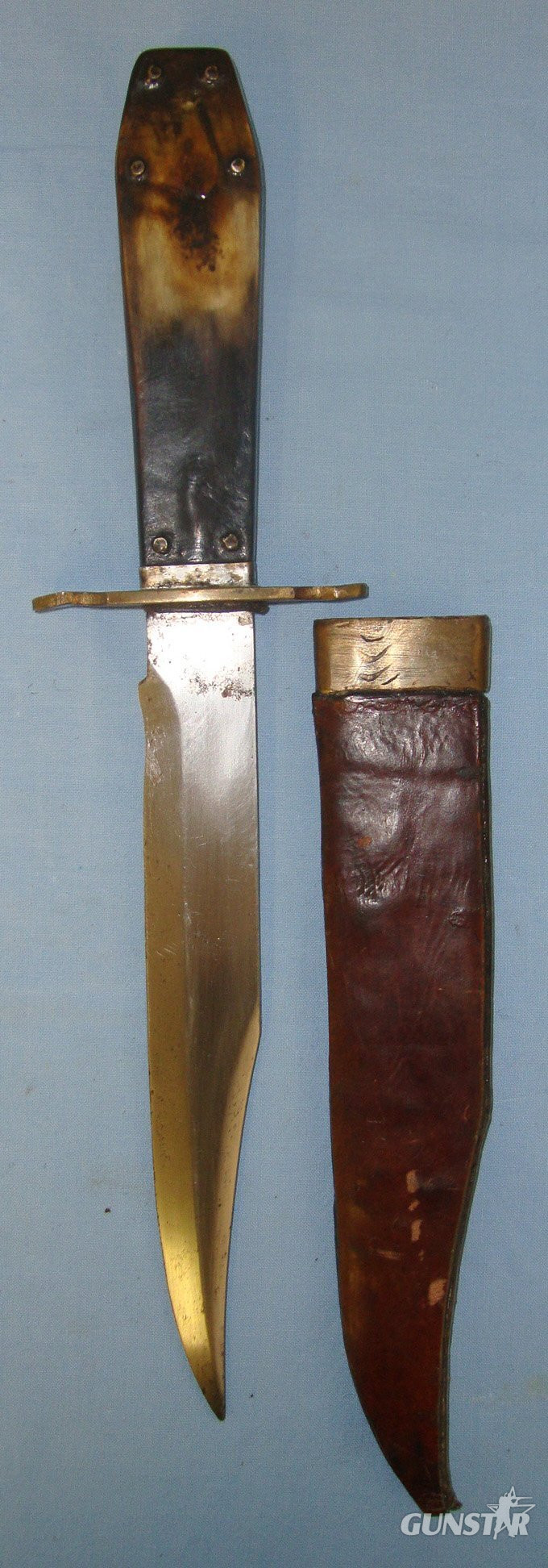Victorian C1840 English Sheffield Trade Polished Horn Coffin Handle American Frontier Era, Expedition Bowie Belt Knife & Scabbard. Sn 21525 Knive in 