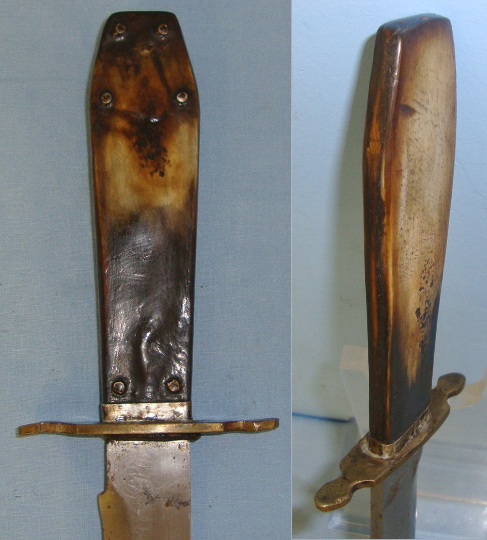 Victorian C1840 English Sheffield Trade Polished Horn Coffin Handle American Frontier Era, Expedition Bowie Belt Knife & Scabbard. Sn 21525 Knive