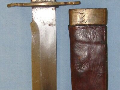 Victorian C1840 English Sheffield Trade Polished Horn Coffin Handle American Frontier Era, Expedition Bowie Belt Knife & Scabbard. Sn 21525 Knive