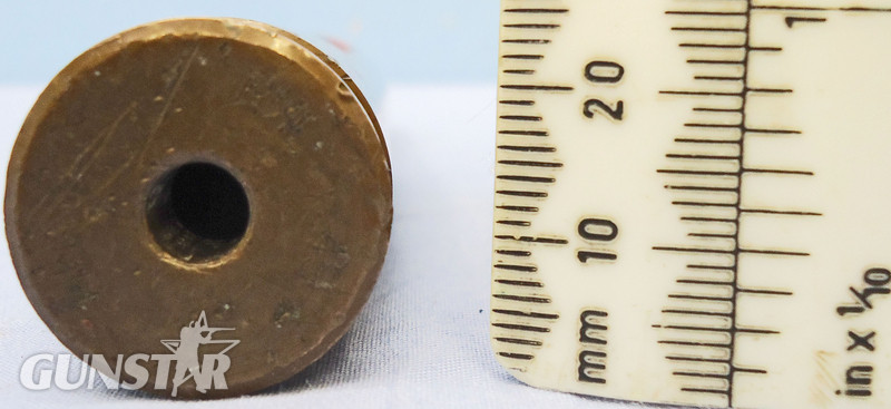 INERT DEACTIVATED. British, 1949 Dated, 20mm Hispano-Suiza (20x110) HS 404 Aircraft Cannon Brass Weighted Dummy Round. - O 1873 INERT DEACTIVATED. British, 1949 Dated, 20mm Hispano-Suiza (20x110) HS 404 Aircraft Cannon Brass Weighted Dummy Round. - O 1873  Other Ammunition