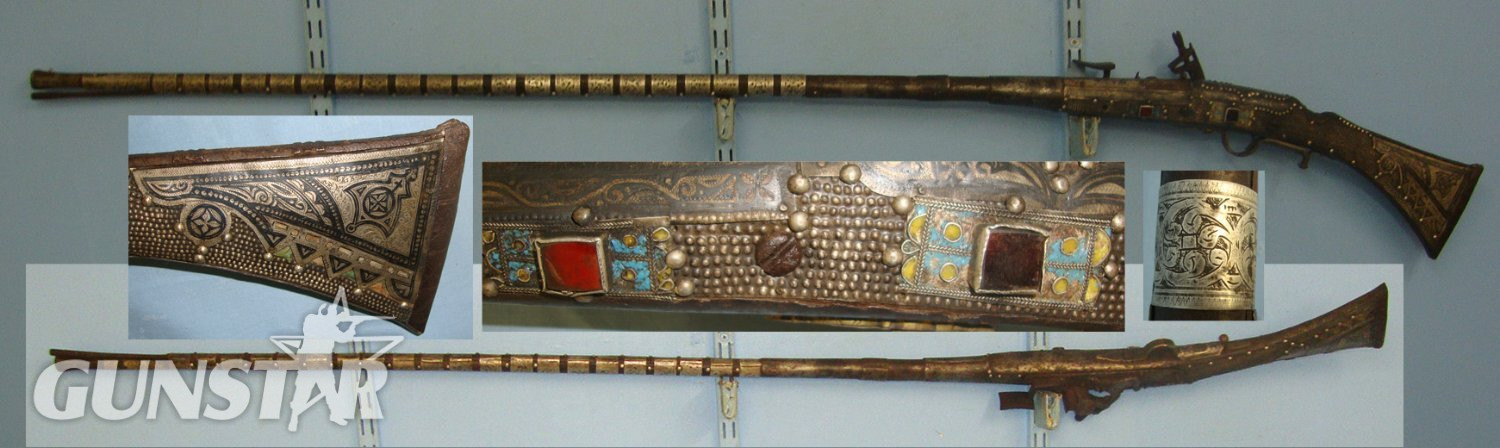  ORNATE**Early 19th Century North African / Turkish Ottoman / Moroccan/ Arabic 22 Bore Snaphance Or Snaphaunce Lock Musket With Decorated Furniture & Ram Rod. Sn 22137 Muzzleloader None Rifle