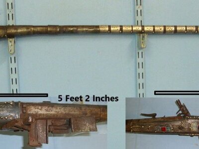 ORNATE**Early 19th Century North African / Turkish Ottoman / Moroccan/ Arabic 22 Bore Snaphance Or Snaphaunce Lock Musket With Decorated Furniture & Ram Rod. Sn 22137 Muzzleloader None Rifle
