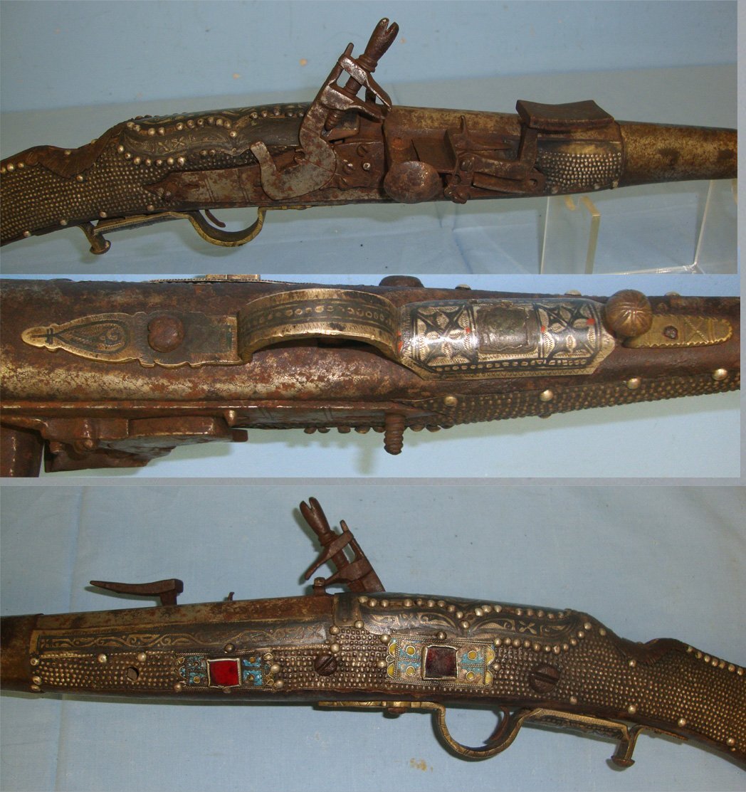 ORNATE**Early 19th Century North African / Turkish Ottoman / Moroccan/ Arabic 22 Bore Snaphance Or Snaphaunce Lock Musket With Decorated Furniture & Ram Rod. Sn 22137 Muzzleloader None Rifle