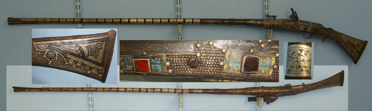  ORNATE**Early 19th Century North African / Turkish Ottoman / Moroccan/ Arabic 22 Bore Snaphance Or Snaphaunce Lock Musket With Decorated Furniture & Ram Rod. Sn 22137 Muzzleloader None Rifle