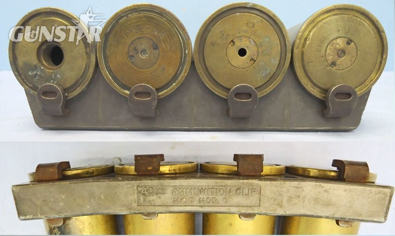 INERT DEACTIVATED. Unfired Clip of 4 Rounds of British, WW2 40mm Bofors (40 x 311R) Rounds for the Bofors L/60 Anti-Aircraft Gun. - O 2266 INERT DEACTIVATED. Unfired Clip of 4 Rounds of British, WW2 40mm Bofors (40 x 311R) Rounds for the Bofors L/60 Anti-Aircraft Gun. - O 2266  Other Ammunition