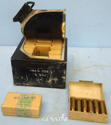 INERT DEACTIVATED. British Military Original Tin Plate Outer Box of 15 Service Packs, Each Containing 12 Rounds Of Unfired .380 Revolver (9 x 20R) Cartridges. (180 Rounds In Total). O 1280 INERT DEACTIVATED. British Military Original Tin Plate Outer Box of 15 Service Packs, Each Containing 12 Rounds Of Unfired .380 Revolver (9 x 20R) Cartridges. (180 Rounds In Total). O 1280  Hunting Rounds in 