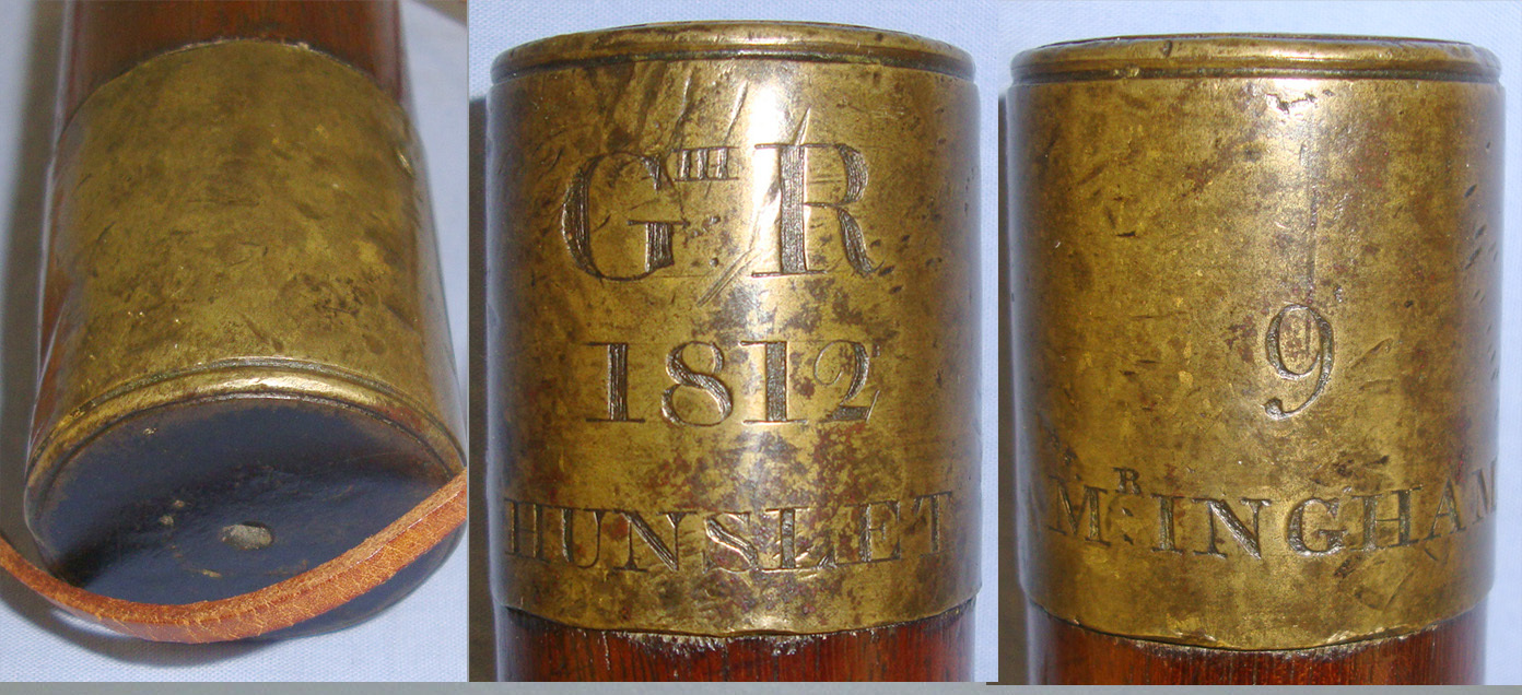 VERY RARE**NAPOLEONIC WARS ERA**George III 1812 Dated Brass Mounted Oak Police Constabulary / Magistrates Tip Staff Truncheon Marked ‘9 Hunslet (Leeds West Yorshire) Mr Ingham’. Sn 21105  Antique & Militaria