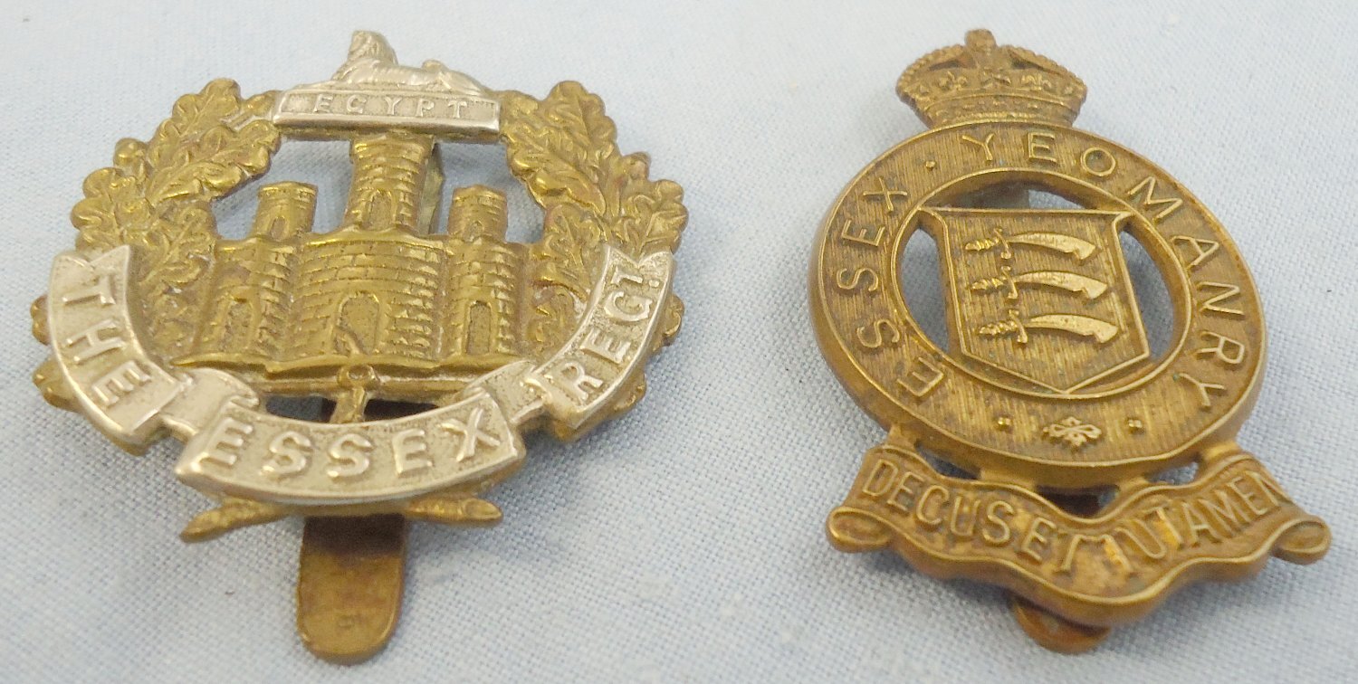 Pair* Essex Yeomanry & Essex Regiment Cap Badges. BA 891. Pair* Essex Yeomanry & Essex Regiment Cap Badges. BA 891.  Antique & Militaria