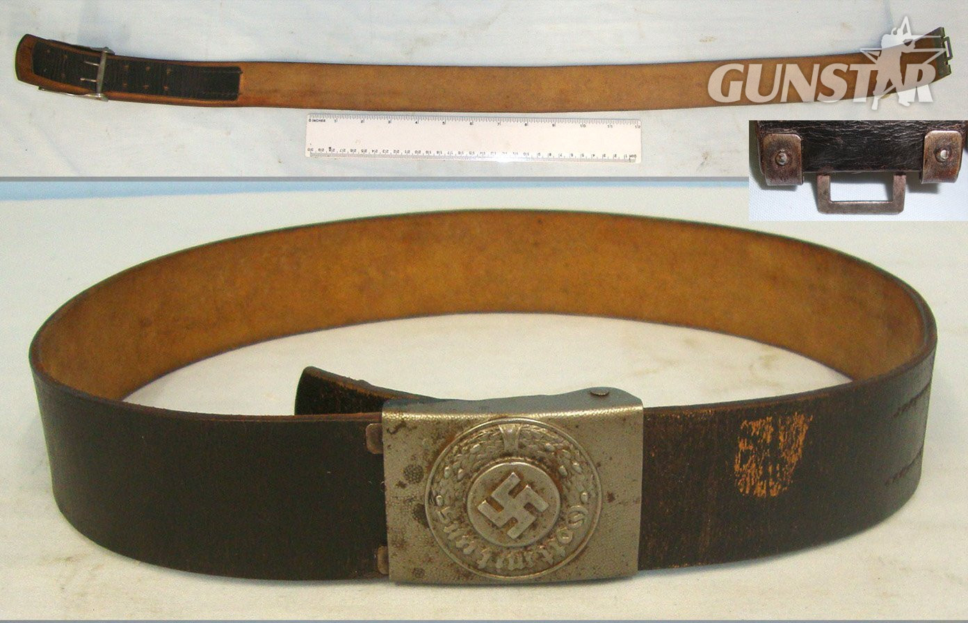  Original**WW2 Nazi German Shutzpolizei (State Protection Police) Silver Wash Steel Police Buckle & Original Leather Belt. Sn 22513  Antique & Militaria