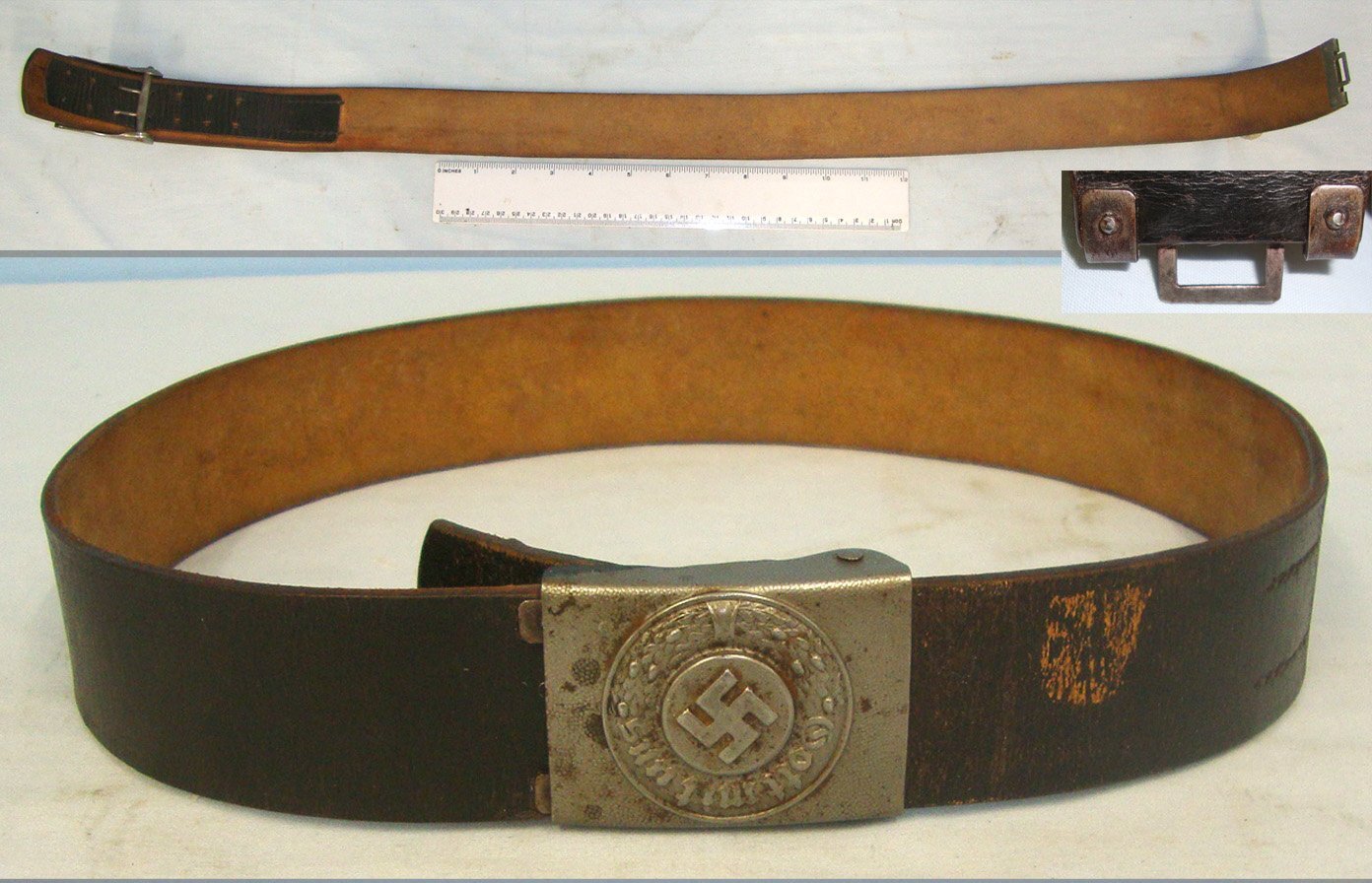  Original**WW2 Nazi German Shutzpolizei (State Protection Police) Silver Wash Steel Police Buckle & Original Leather Belt. Sn 22513  Antique & Militaria