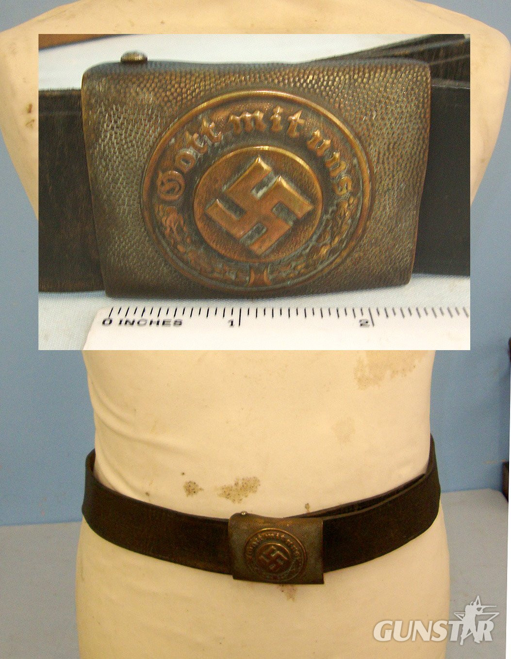 Original**WW2 Era Nazi German Waterways Protection Police (Wasserschutzpolizei) Copper / Gilt Wash Aluminum Buckle By Hermann Aurich Dresden & Original Leather Belt By Otto Resch Furtenzei. Sn 22814  Antique & Militaria in 
