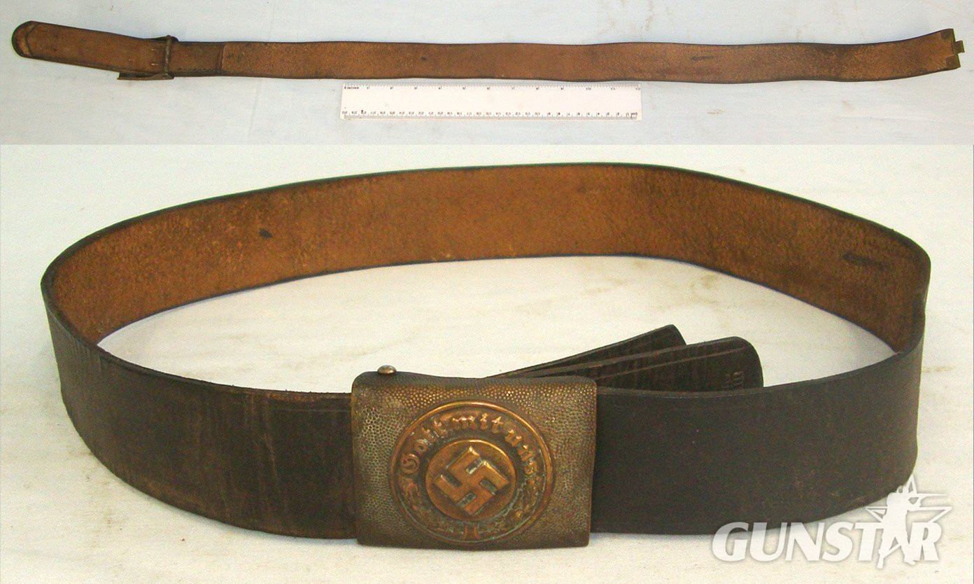 Original**WW2 Era Nazi German Waterways Protection Police (Wasserschutzpolizei) Copper / Gilt Wash Aluminum Buckle By Hermann Aurich Dresden & Original Leather Belt By Otto Resch Furtenzei. Sn 22814  Antique & Militaria