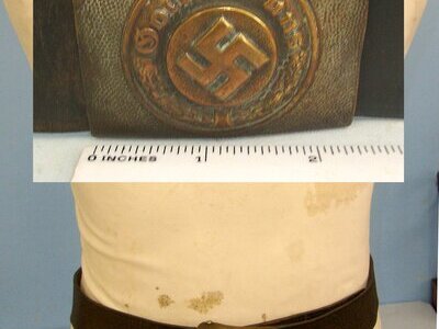 Original**WW2 Era Nazi German Waterways Protection Police (Wasserschutzpolizei) Copper / Gilt Wash Aluminum Buckle By Hermann Aurich Dresden & Original Leather Belt By Otto Resch Furtenzei. Sn 22814  Antique & Militaria