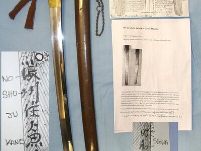 WW2 NATIONAL TREASURE SMITH SIGNED & DATED*MINT FULL POLISH BLADE*SPECIAL ORDER*1940 Japanese Army Officer’s Type 98 Gunto Katana Gendaito Traditionally Hand Forged Sword By ‘NOSHU JU KANE NOBU’, Rank Tassel, Scabbard With Hanger Chain & Expert Asse Sword