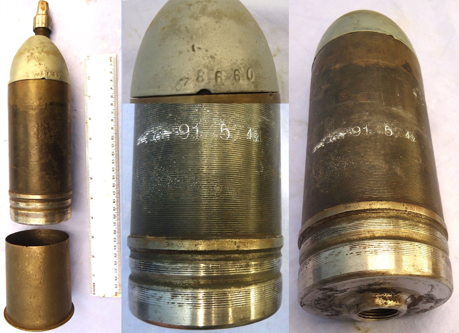  INERT DEACTIVATED. Rare, Unfired 1944 Dated German WW2 10.5cm FH18 (100x78R) Gr39 Hollow Charge Fixed Round. O 2330 INERT DEACTIVATED. Rare, Unfired 1944 Dated German WW2 10.5cm FH18 (100x78R) Gr39 Hollow Charge Fixed Round. O 2330 Various Other Ammunition