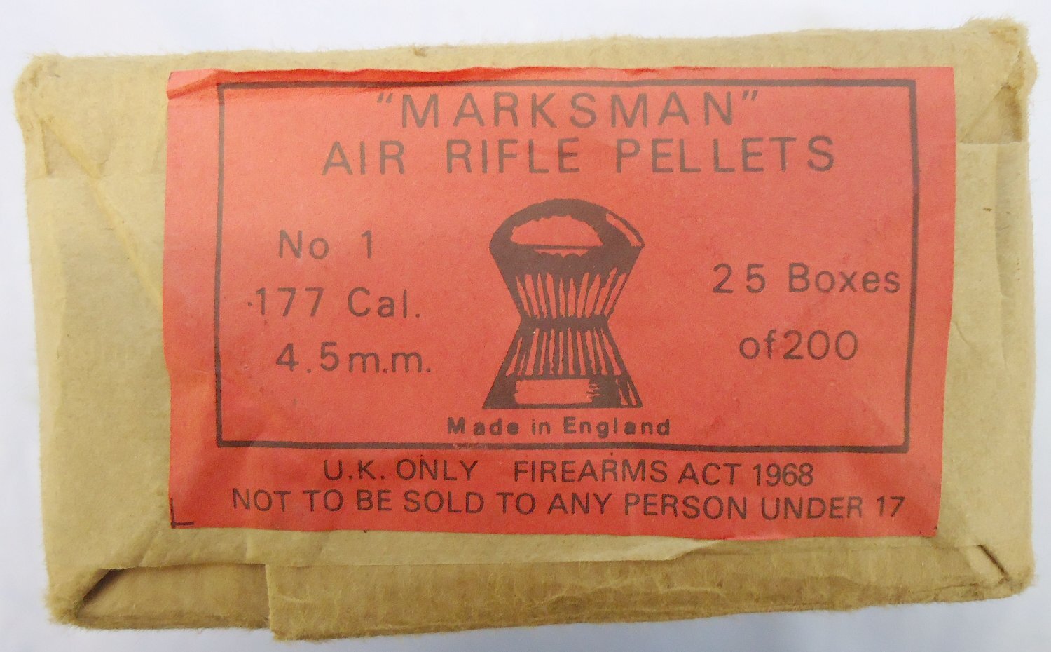 Rare/Un-opened* c1970 Original ‘Brick’ Package Containing 25 Boxes of 200 No1 .177 Marksman Air Rifle Pellets. 21817. Rare/Un-opened* c1970 Original ‘Brick’ Package Containing 25 Boxes of 200 No1 .177 Marksman Air Rifle Pellets. 21817.  Other Accessory