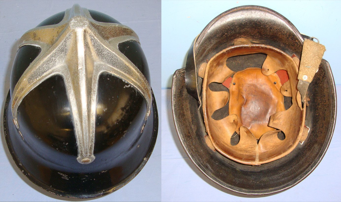  Early 20th Century Austrian Markt Sankt Florian City Fireman’s Steel Helmet with Chromed Cross Top, State Helmet Plate, Original Chinstrap & Liner. Sn 20426. Early 20th Century Austrian Markt Sankt Florian City Fireman’s Steel Helmet with Chromed Cross Top, State Helmet Plate, Original Chinstrap & Liner. Sn 20426. Antique & Militaria