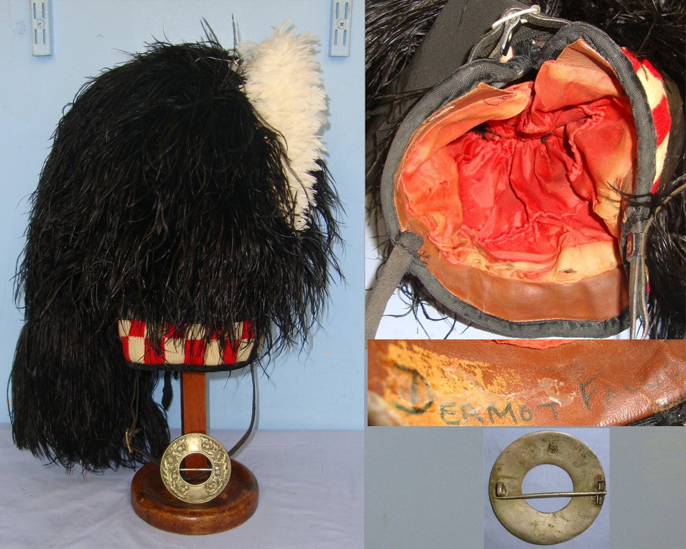 Scottish Argyll and Sutherland Highlanders Regiment Other Ranks Ostrich Feather Bonnet With Plume / Hackle & Regiment Badge & Plaid Brooch. HE 859  Clothing