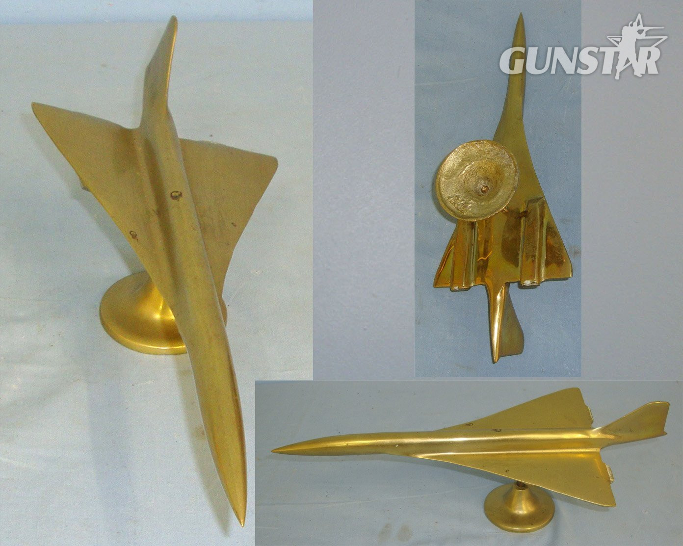 ICONIC AIRCRAFT**Solid Brass Model Of The Famous British Airways Concorde Supersonic Passenger Jet Airliner In Flight On Stand. Sn 22599  Antique & Militaria