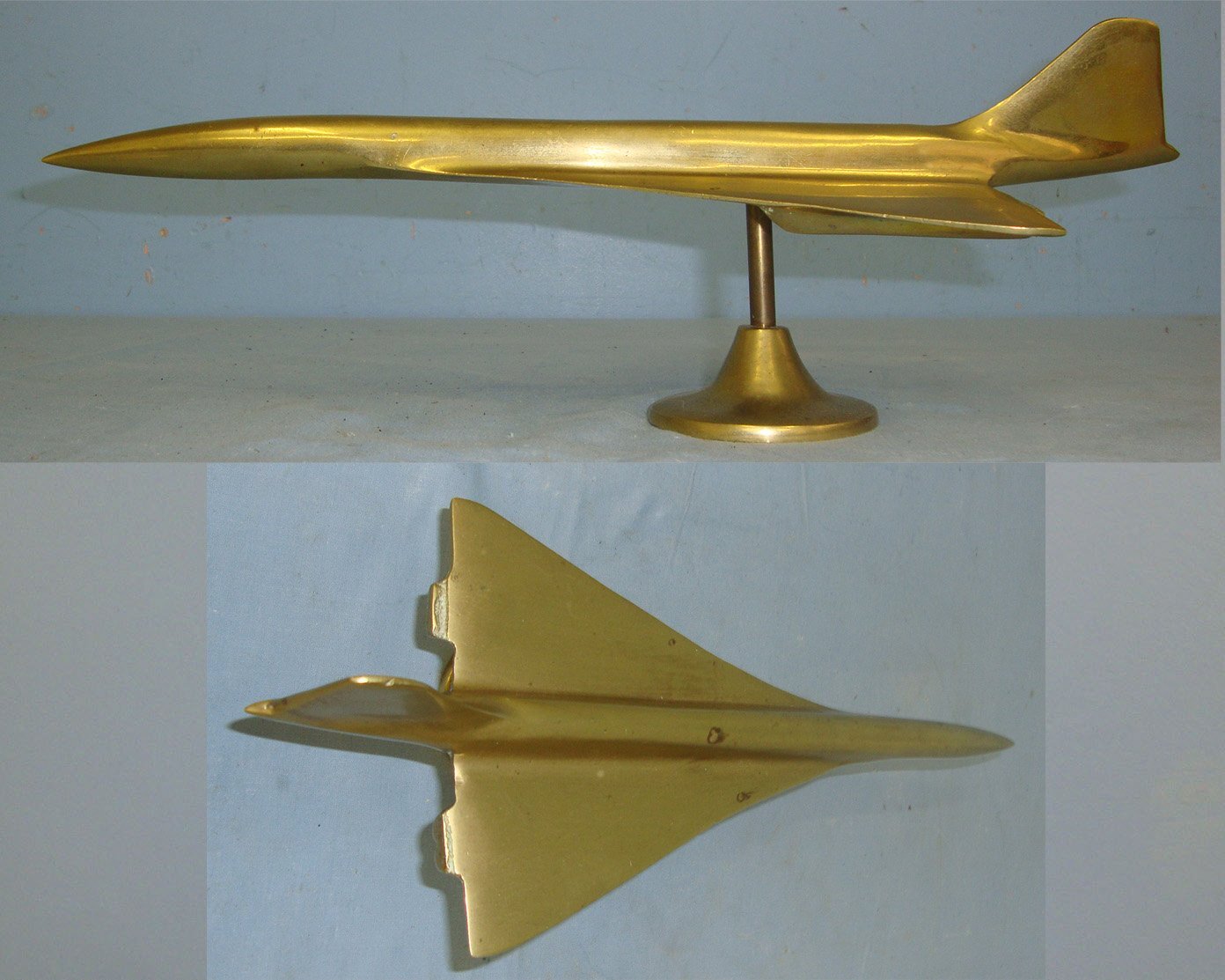 ICONIC AIRCRAFT**Solid Brass Model Of The Famous British Airways Concorde Supersonic Passenger Jet Airliner In Flight On Stand. Sn 22599  Antique & Militaria