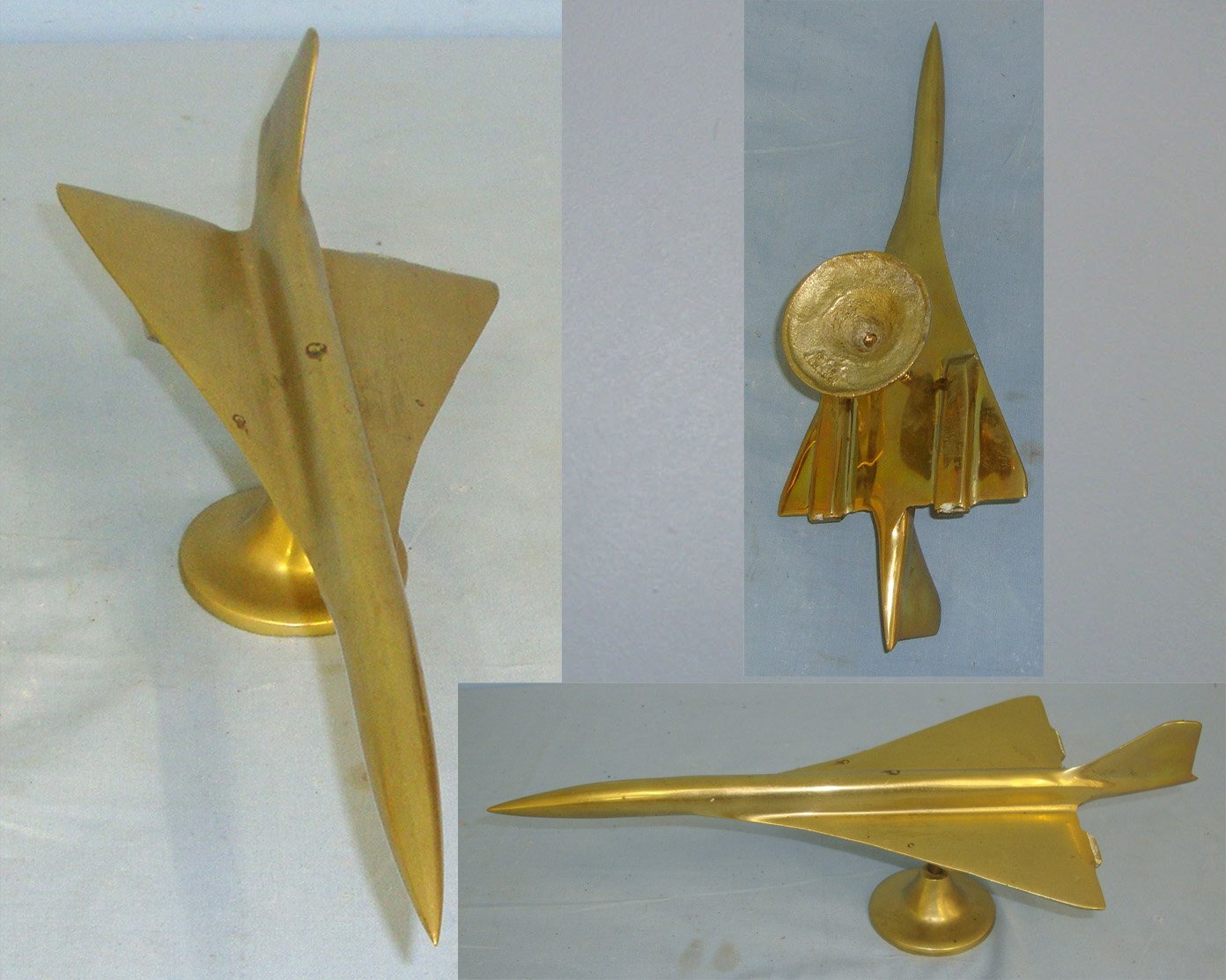  ICONIC AIRCRAFT**Solid Brass Model Of The Famous British Airways Concorde Supersonic Passenger Jet Airliner In Flight On Stand. Sn 22599  Antique & Militaria