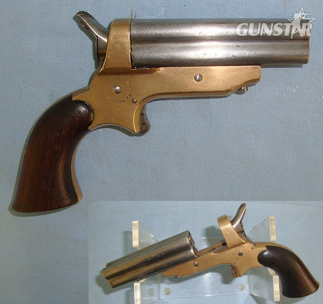 MATCHING NUMBERS**1859-1874 Sharps USA 1859 Patent .30 Rim Fire Obsolete Calibre 4 Barrelled Brass Frame Pocket Derringer. Sn 23413 derringer .30 Deringer in 