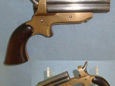 MATCHING NUMBERS**1859-1874 Sharps USA 1859 Patent .30 Rim Fire Obsolete Calibre 4 Barrelled Brass Frame Pocket Derringer. Sn 23413 derringer .30 Deringer
