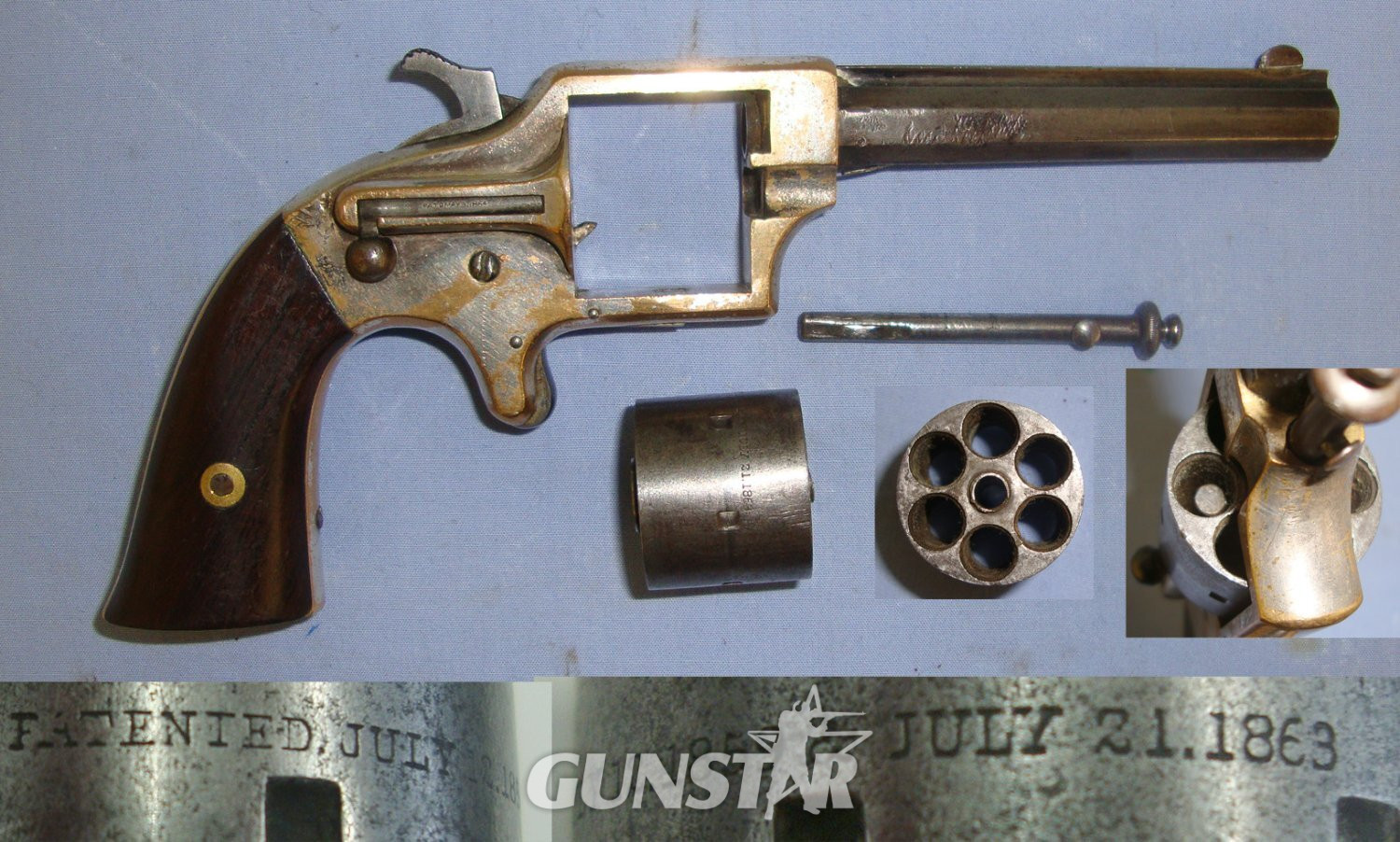 RARE** Mid 1860\'s American Eagle Arms Company New York, 6 Shot Single Action Brass Framed Front Loading Obsolete Calibre .28 Cup-Primer Cartridge Revolver With Octagonal Barrel, Bolt Ejector & Sheathed Trigger. Sn 21814 Obsolete Revolver