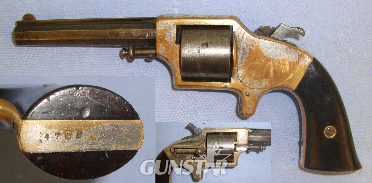  RARE** Mid 1860\'s American Eagle Arms Company New York, 6 Shot Single Action Brass Framed Front Loading Obsolete Calibre .28 Cup-Primer Cartridge Revolver With Octagonal Barrel, Bolt Ejector & Sheathed Trigger. Sn 21814 Obsolete Revolver