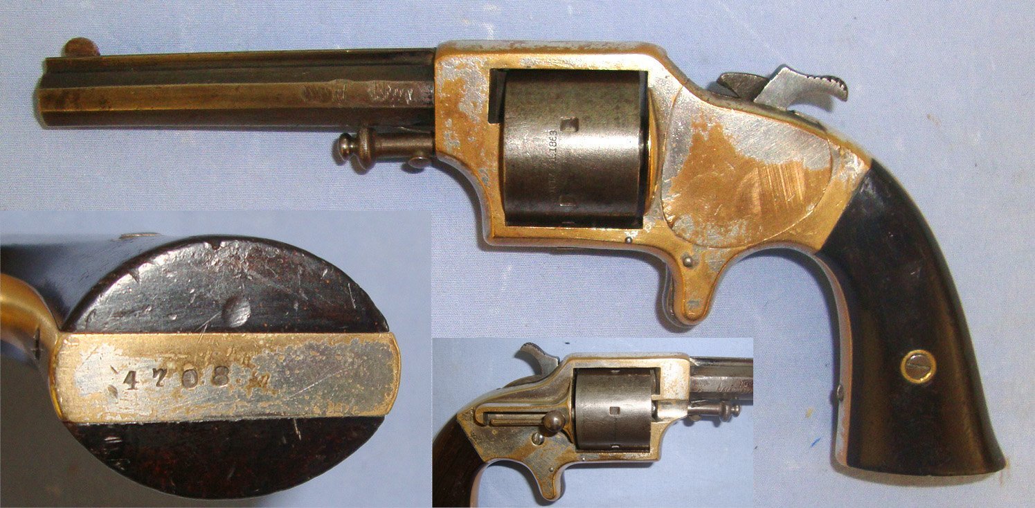  RARE** Mid 1860\'s American Eagle Arms Company New York, 6 Shot Single Action Brass Framed Front Loading Obsolete Calibre .28 Cup-Primer Cartridge Revolver With Octagonal Barrel, Bolt Ejector & Sheathed Trigger. Sn 21814 Obsolete Revolver