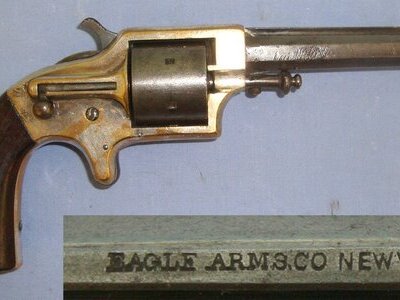 RARE** Mid 1860\'s American Eagle Arms Company New York, 6 Shot Single Action Brass Framed Front Loading Obsolete Calibre .28 Cup-Primer Cartridge Revolver With Octagonal Barrel, Bolt Ejector & Sheathed Trigger. Sn 21814 Obsolete Revolver